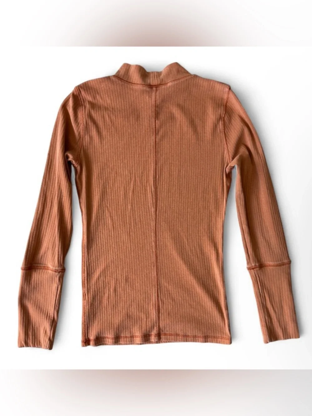 FREE PEOPLE Ribbed Mock Neck Long Sleeve Sweater - Rust and Charcoal - Medium